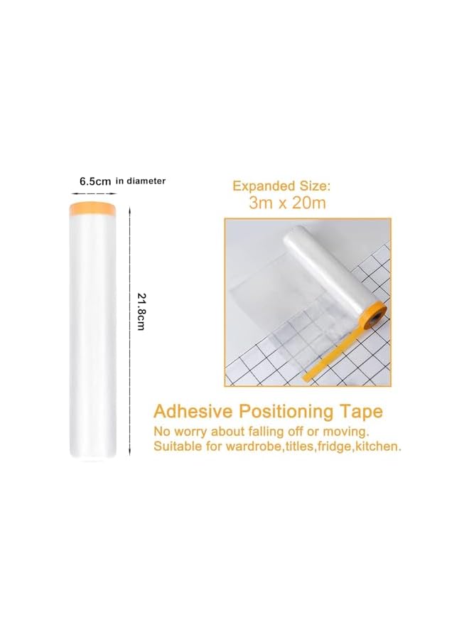 PROMASS promass Plastic Dust Sheets for Decorating,3m x 20m Waterproof Masking Film Rolls, Pre-Taped Tape and Drape for Painting Furniture Covering  - Image 2