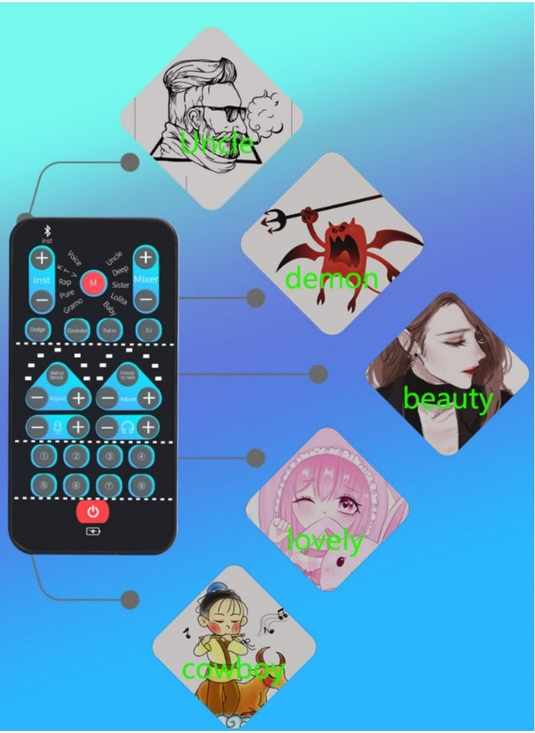 Live Sound Card Voice Changer,Handheld Sound Card Mini Voice Changer Device 8 Fixed Sound Effects Plug and Play,Gaming Recording,for Mobile Phone Computer