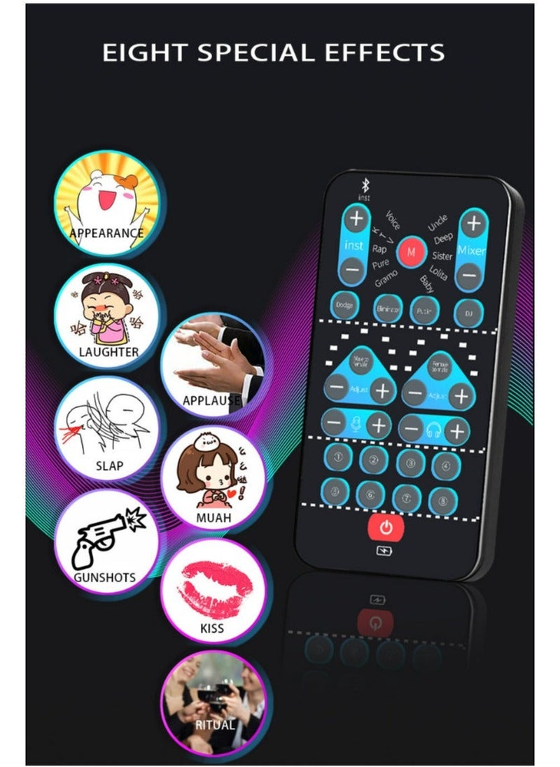 Live Sound Card Voice Changer,Handheld Sound Card Mini Voice Changer Device 8 Fixed Sound Effects Plug and Play,Gaming Recording,for Mobile Phone Computer