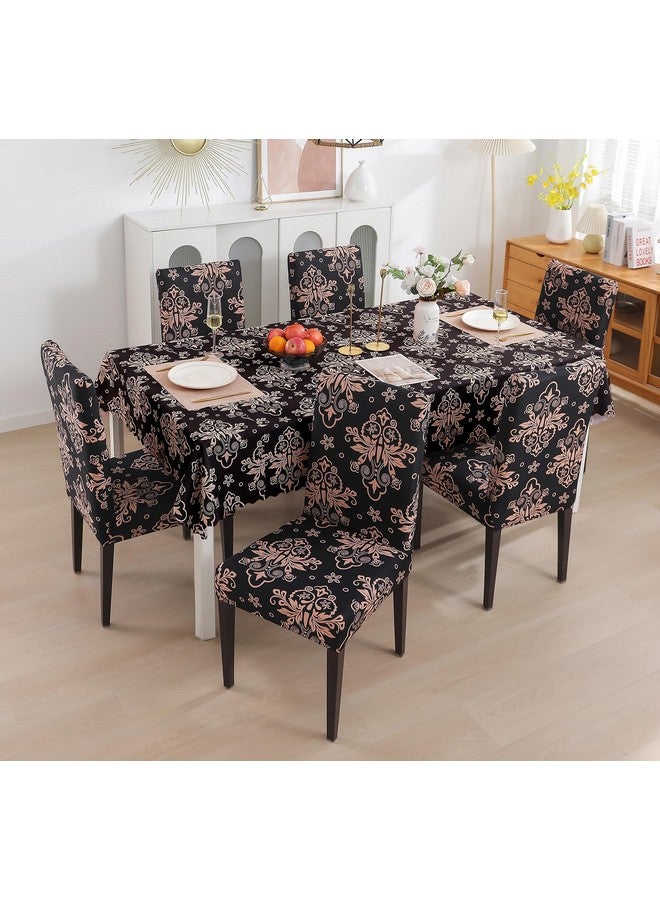 House of Quirk Polyvinyl Chloride (PVC) Dining Chair Cover with Rectangular Table Covers for Kitchen Waterproof Dining Table Cloth (Cambric Black, 1 Rectangular Table Cover + 6 Chair Cover) - Image 1