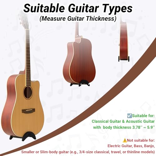 Onmiwod Acoustic Guitar Stand, Clip-On Self-Standing Black Wood Guitar Stand, Portable Lightweight Guitar Stand Floor, Guitar Holder for Travel and Stage, Gift for Acoustic, Classic and Folk Guitar L-Szie - Image 4