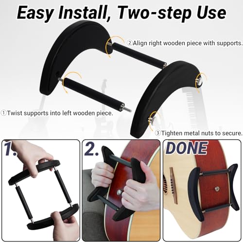 Onmiwod Acoustic Guitar Stand, Clip-On Self-Standing Black Wood Guitar Stand, Portable Lightweight Guitar Stand Floor, Guitar Holder for Travel and Stage, Gift for Acoustic, Classic and Folk Guitar L-Szie - Image 5
