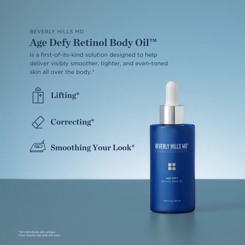 Beverly Hills MD Age Defy Retinol Body Oil- Reduce Wrinkles, Lift, Firm & Tighten Skin w/Marula- Hydrate Crepey Skin & Support Collagen- Anti-Aging for Sagging Skin- Chest, Neck, Arms, Hands, Thighs - Image 1