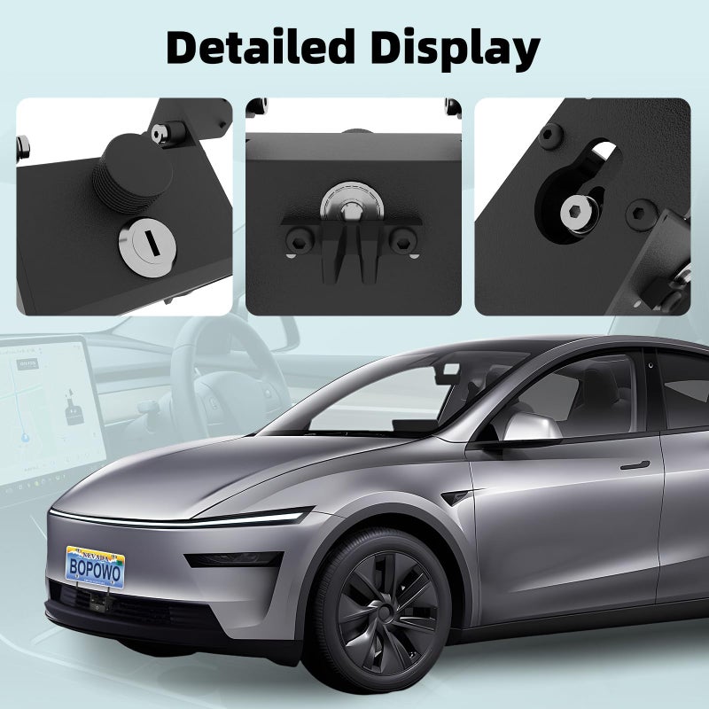 Bopowo The Original No Drill Front License Plate Holder Anti-Theft Lock Compatible With 2025 2026 Tesla Y Juniper Movable Up And Down  No Adhesives License Frame - Image 3