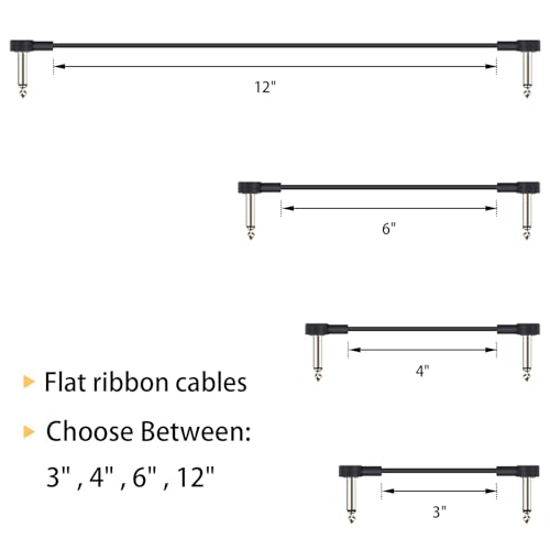 GOGHOST 12 Inch Guitar Patch Cables 6 Pack, 1/4" TS Right Angle Effect Pedal Flat Cables, Pedal Board Patch Cables, Black - Image 5