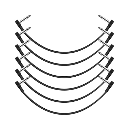 GOGHOST 12 Inch Guitar Patch Cables 6 Pack, 1/4" TS Right Angle Effect Pedal Flat Cables, Pedal Board Patch Cables, Black - Image 1