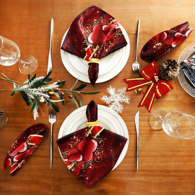 Pfrewn Valentines Day Cloth Napkins Set of 6 Red Heart Mothers Day Dinner Napkins Solid Washable Reusable Polyester Table Napkins Oversized 20X20 with Hemmed Edges for Home Weeding Decoration - Image 4