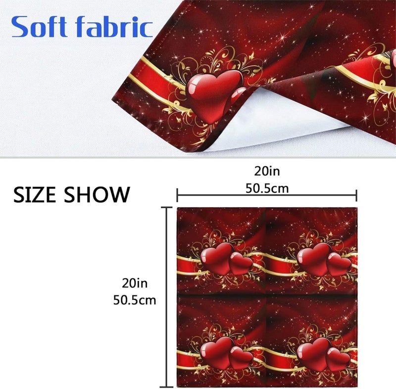 Pfrewn Valentines Day Cloth Napkins Set of 6 Red Heart Mothers Day Dinner Napkins Solid Washable Reusable Polyester Table Napkins Oversized 20X20 with Hemmed Edges for Home Weeding Decoration - Image 5