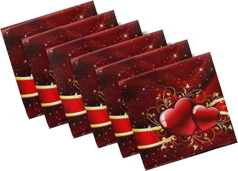 Pfrewn Valentines Day Cloth Napkins Set of 6 Red Heart Mothers Day Dinner Napkins Solid Washable Reusable Polyester Table Napkins Oversized 20X20 with Hemmed Edges for Home Weeding Decoration - Image 1