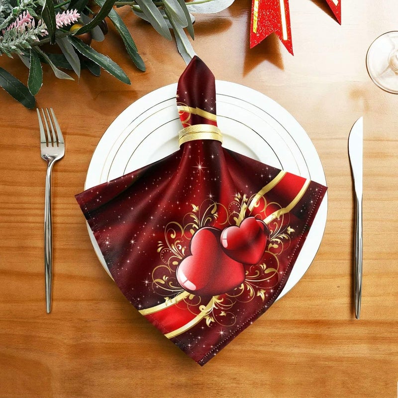 Pfrewn Valentines Day Cloth Napkins Set of 6 Red Heart Mothers Day Dinner Napkins Solid Washable Reusable Polyester Table Napkins Oversized 20X20 with Hemmed Edges for Home Weeding Decoration - Image 2