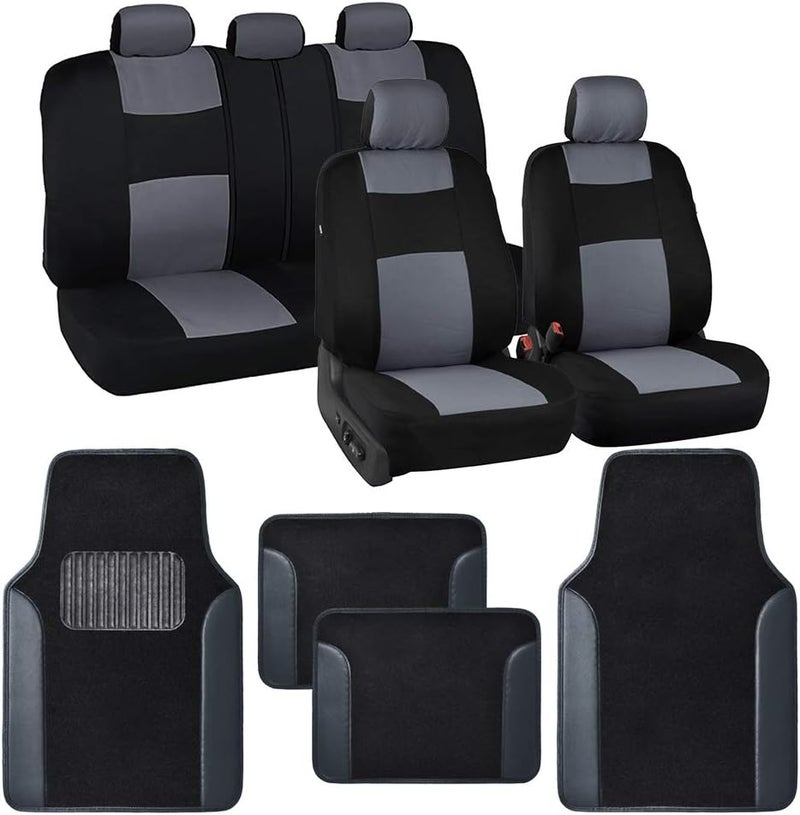 BDK Combo Car Seat Covers and Auto Carpet Floor Mats Set - Gray Accent - Image 1