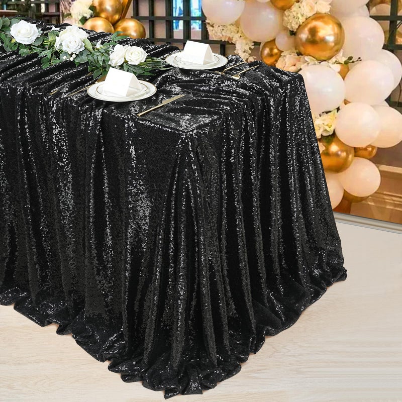 SoarDream Black Sequin Tablecloth 60x102 Inch Sequence Tablecloth Sequin Fabric Wedding Birthday Party Graduation Meeting Events Halloween Table Decorations - Image 2