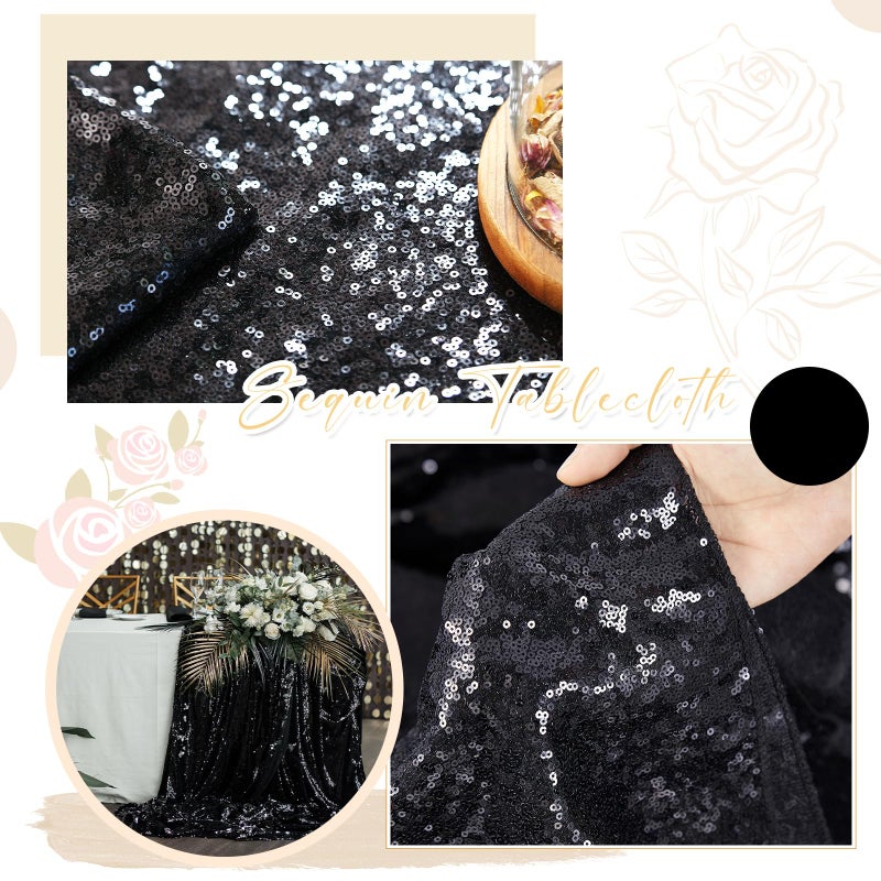 SoarDream Black Sequin Tablecloth 60x102 Inch Sequence Tablecloth Sequin Fabric Wedding Birthday Party Graduation Meeting Events Halloween Table Decorations - Image 3