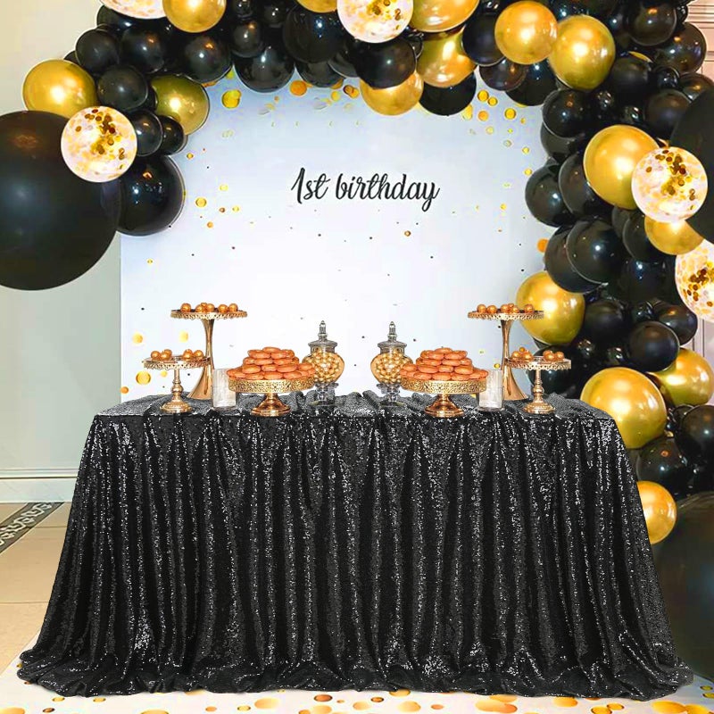 SoarDream Black Sequin Tablecloth 60x102 Inch Sequence Tablecloth Sequin Fabric Wedding Birthday Party Graduation Meeting Events Halloween Table Decorations - Image 1