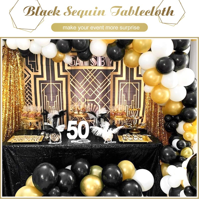 SoarDream Black Sequin Tablecloth 60x102 Inch Sequence Tablecloth Sequin Fabric Wedding Birthday Party Graduation Meeting Events Halloween Table Decorations - Image 4