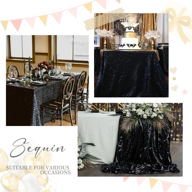 SoarDream Black Sequin Tablecloth 60x102 Inch Sequence Tablecloth Sequin Fabric Wedding Birthday Party Graduation Meeting Events Halloween Table Decorations - Image 5