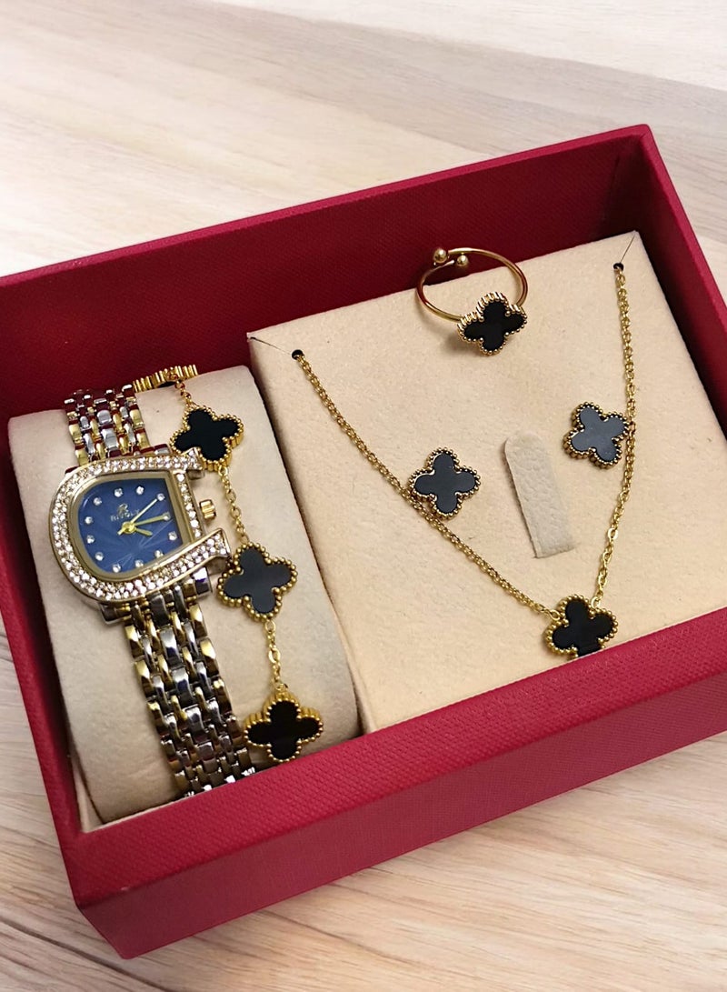 Rivoly Elegant women's stainless-steel set consisting of a waterproof watch with a set of bracelets, rings, necklaces, and earrings - Image 1