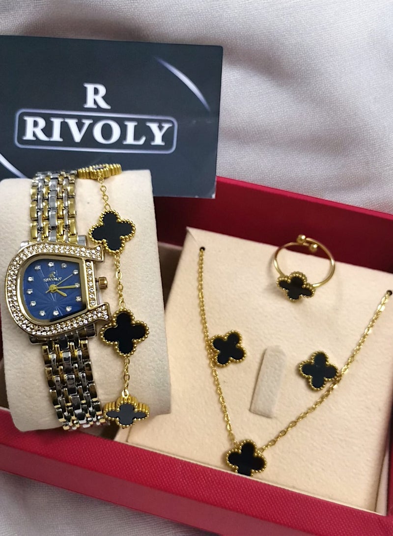 Rivoly Elegant women's stainless-steel set consisting of a waterproof watch with a set of bracelets, rings, necklaces, and earrings - Image 2