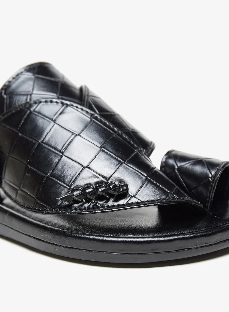 shoexpress Textured Slip On Arabic Sandals with Toe Loop Detail