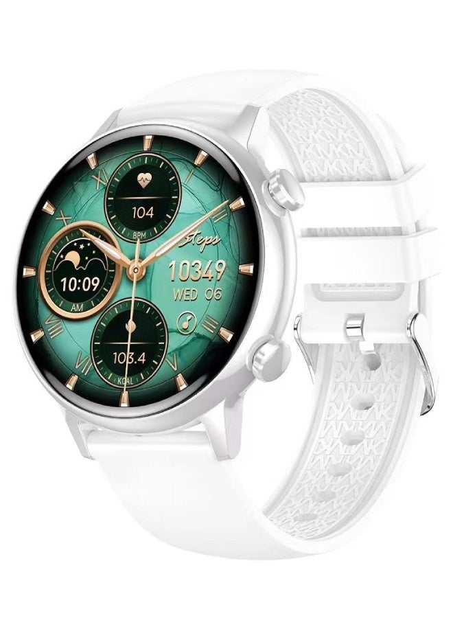 AROAQ HK39 Smartwatch 1.1″ HD Display, Bluetooth Calling, NFC, BP Monitor, SpO2, Heart Rate, Fitness Tracker, Waterproof – Silicone Strap , White - Image 1
