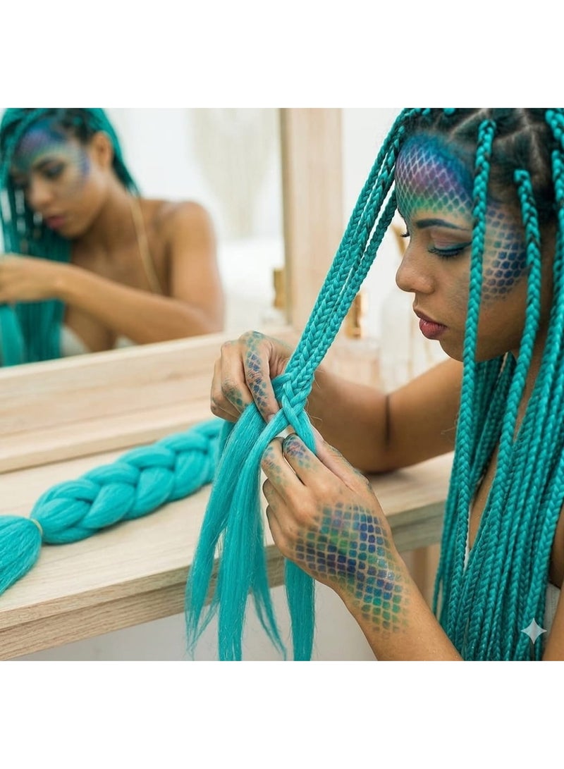 Light Turquoise Aqua Kanekalon Braiding Hair Extensions for Box Braids & Afro Styles - 60cm Long - Professional Synthetic Hair - Image 3