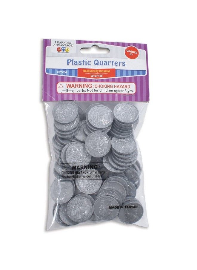Learning Advantage - Play Quarters Set Of 100 Plastic Coins Designed And Sized Like Real Us Currency Teach Money Math With This Pretend Play Resource - Image 1