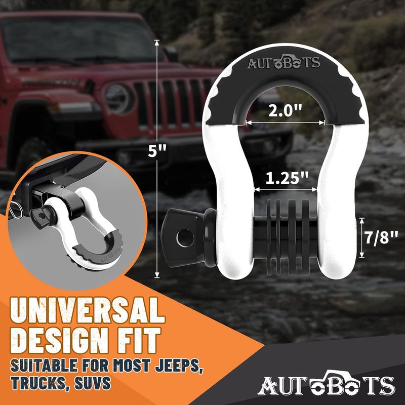 AUTOBOTS 3/4" D Ring Shackles (2 Pack), D Rings Heavy Duty 48,000Ib Break Strength with 7/8" Pin, Tow Hooks for Offroad Vehicle Truck Recovery White - Image 3