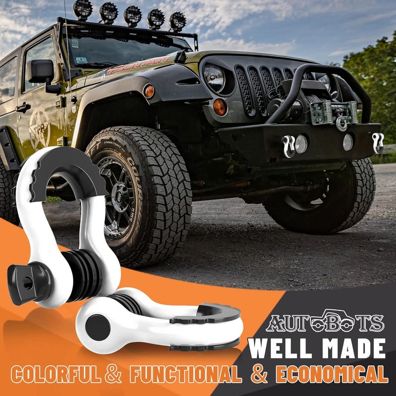 AUTOBOTS 3/4" D Ring Shackles (2 Pack), D Rings Heavy Duty 48,000Ib Break Strength with 7/8" Pin, Tow Hooks for Offroad Vehicle Truck Recovery White - Image 4