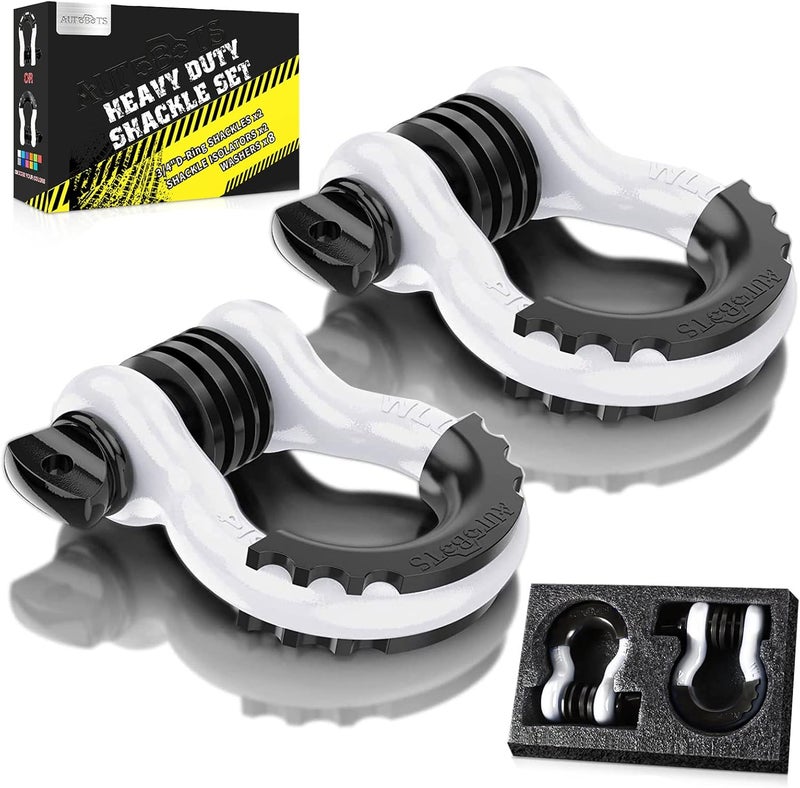 AUTOBOTS 3/4" D Ring Shackles (2 Pack), D Rings Heavy Duty 48,000Ib Break Strength with 7/8" Pin, Tow Hooks for Offroad Vehicle Truck Recovery White - Image 1