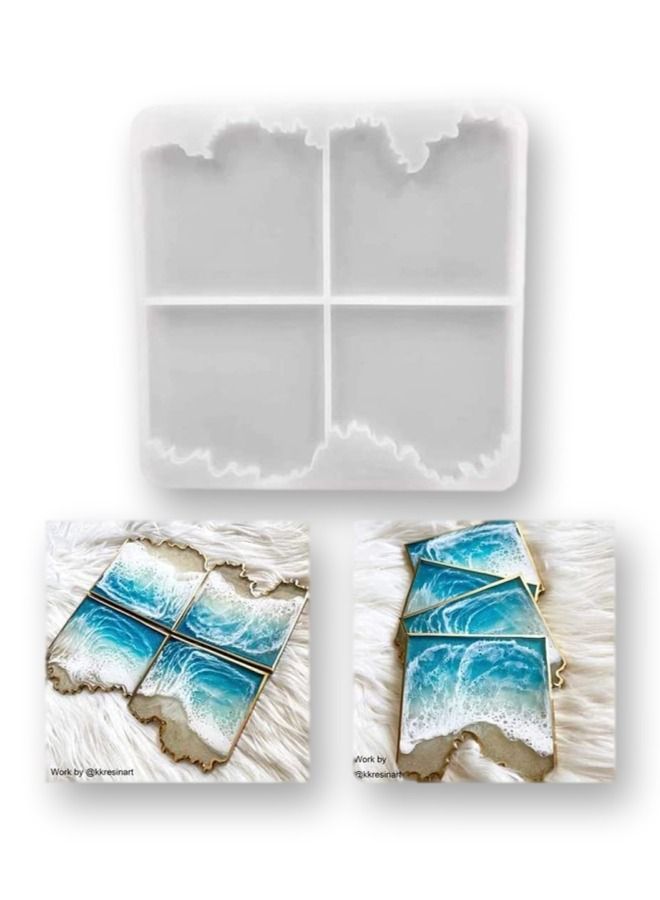 1-Piece Coaster Silicone Mold 4 Sections for Resin Pouring 9.1 x 9.1 In - Image 1