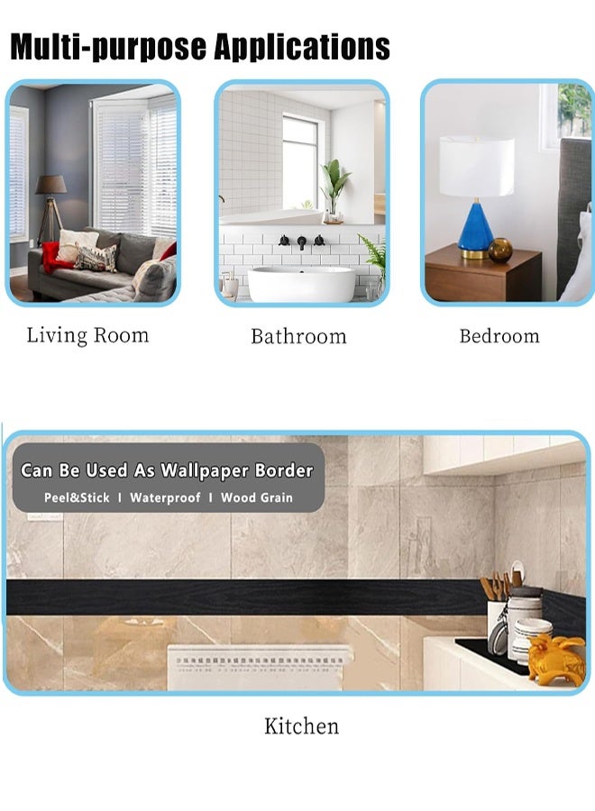 RAWAID 10M Black Wood Grain Removable PVC Waterproof Border Wall Decor Removable Self Adhesive Kitchen Bathroom Tiles Sticker Wallpape - Image 5