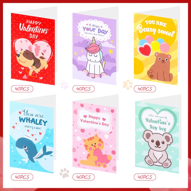Yexiya 240 Pcs Mini Valentine's Day Cards for Kids Assortment Bulk Classroom Exchange Kids Greeting Animal Box Foldable Love Heart Greeting Cards with Envelopes and Stickers - Image 4