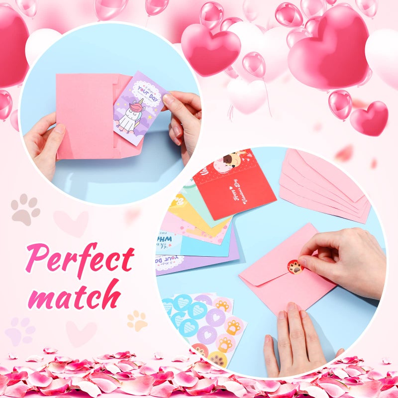 Yexiya 240 Pcs Mini Valentine's Day Cards for Kids Assortment Bulk Classroom Exchange Kids Greeting Animal Box Foldable Love Heart Greeting Cards with Envelopes and Stickers - Image 5