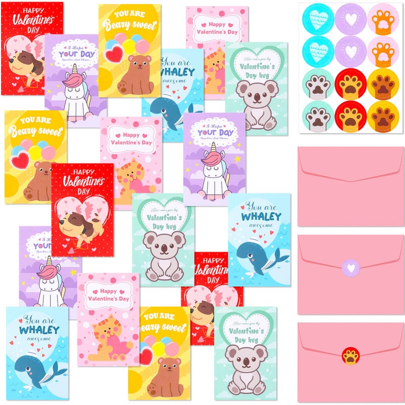 Yexiya 240 Pcs Mini Valentine's Day Cards for Kids Assortment Bulk Classroom Exchange Kids Greeting Animal Box Foldable Love Heart Greeting Cards with Envelopes and Stickers - Image 1