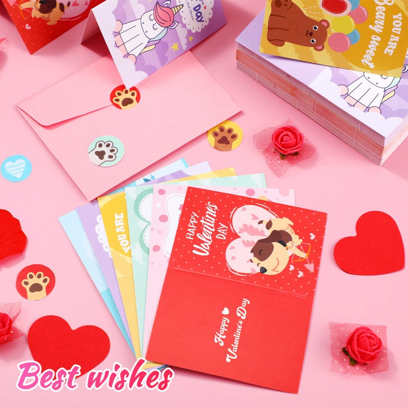 Yexiya 240 Pcs Mini Valentine's Day Cards for Kids Assortment Bulk Classroom Exchange Kids Greeting Animal Box Foldable Love Heart Greeting Cards with Envelopes and Stickers - Image 2