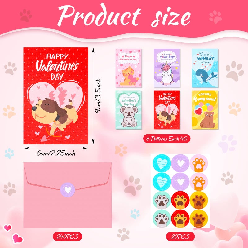 Yexiya 240 Pcs Mini Valentine's Day Cards for Kids Assortment Bulk Classroom Exchange Kids Greeting Animal Box Foldable Love Heart Greeting Cards with Envelopes and Stickers - Image 3