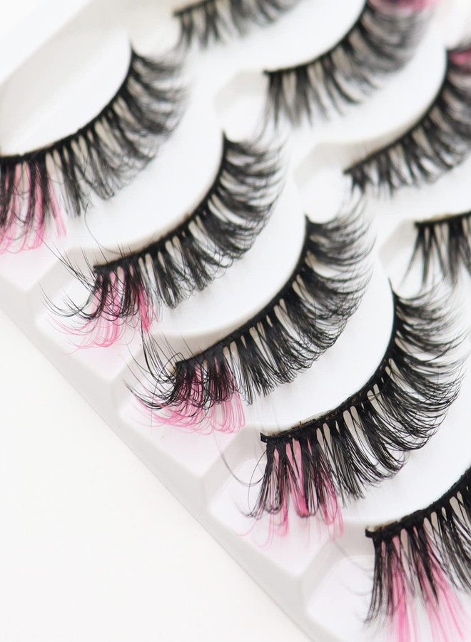 DAODER Colored Lashes Fluffy Wispy with Pink on End 14mm~16mm Medium C Curl Full Volume 3D Natural Fake Lashes Soft Reusable 5 Pairs (Pink on End) - Image 3