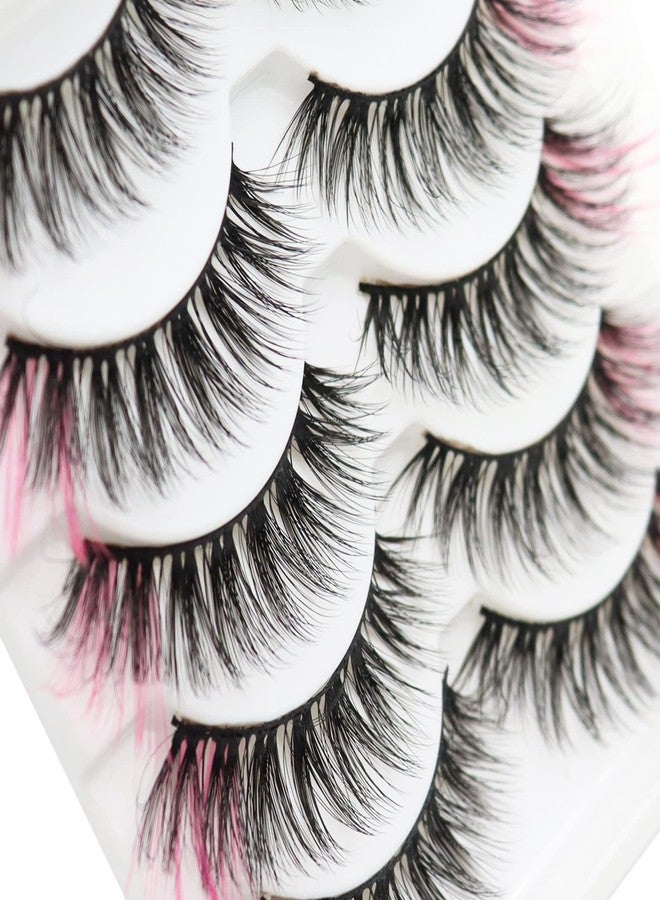 DAODER Colored Lashes Fluffy Wispy with Pink on End 14mm~16mm Medium C Curl Full Volume 3D Natural Fake Lashes Soft Reusable 5 Pairs (Pink on End) - Image 4