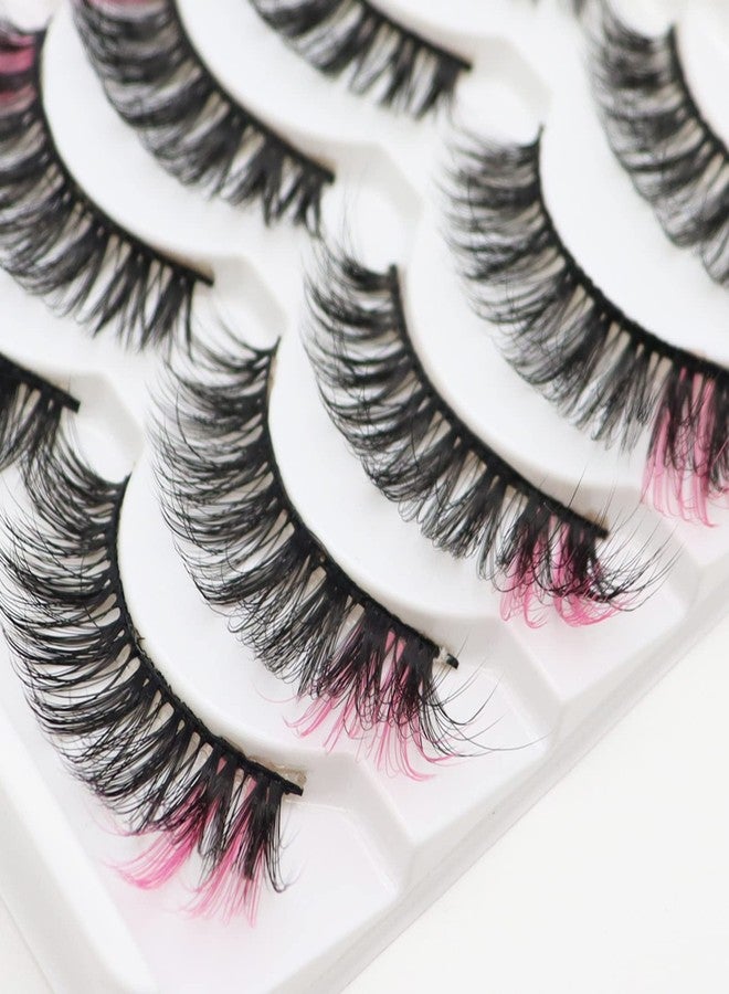 DAODER Colored Lashes Fluffy Wispy with Pink on End 14mm~16mm Medium C Curl Full Volume 3D Natural Fake Lashes Soft Reusable 5 Pairs (Pink on End) - Image 2