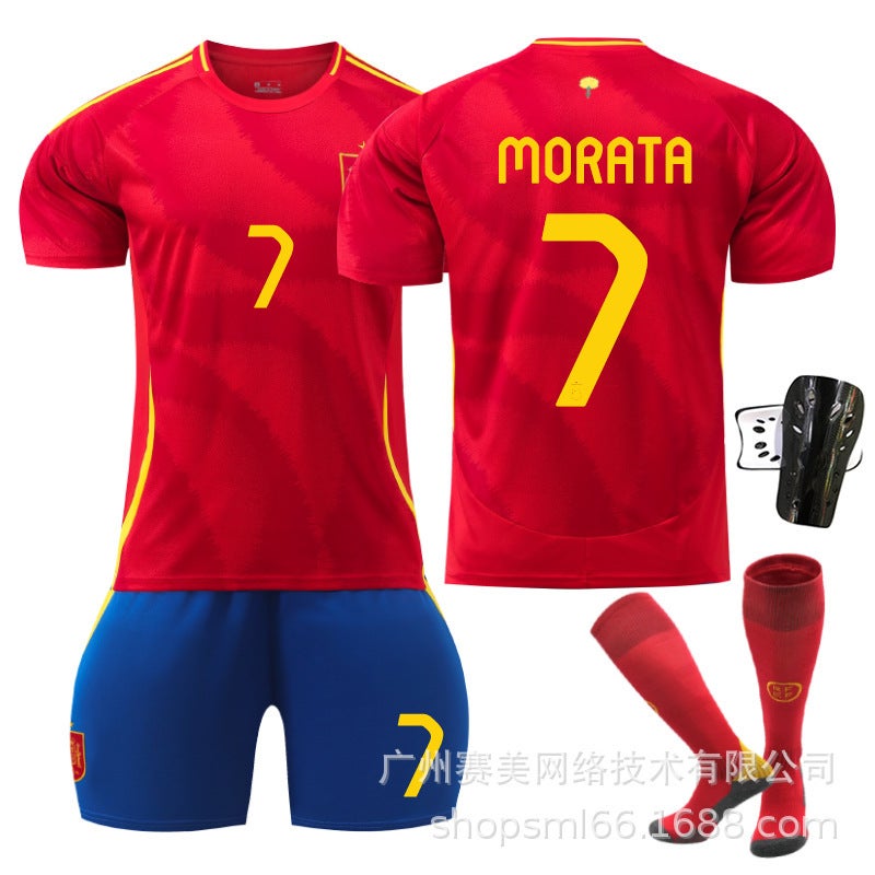 Generic Euro 2024 Spain Home 7 Morata 9 Garvey 19 Yamal Football Jersey suit Jersey Cross Border No. 7 sock guard