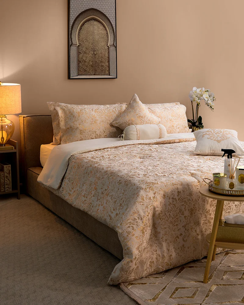 REDTAG Gold 7-Piece Floral Jacquard Comforter Set (260 x 240 cm)