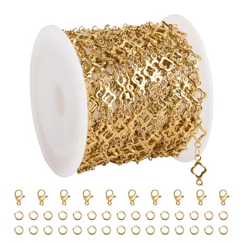 YOUBEIYEE 13 Feet Four Leaf Clover Chains for Jewelry Making Gold Plated Stainless Steel Chains Bulk on Spool - Image 1