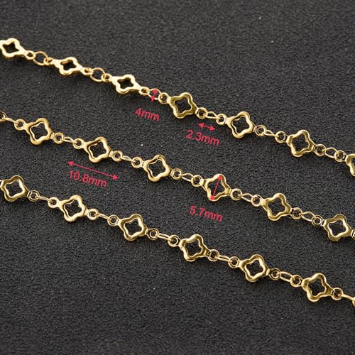 YOUBEIYEE 13 Feet Four Leaf Clover Chains for Jewelry Making Gold Plated Stainless Steel Chains Bulk on Spool - Image 3