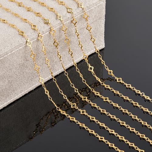 YOUBEIYEE 13 Feet Four Leaf Clover Chains for Jewelry Making Gold Plated Stainless Steel Chains Bulk on Spool - Image 5
