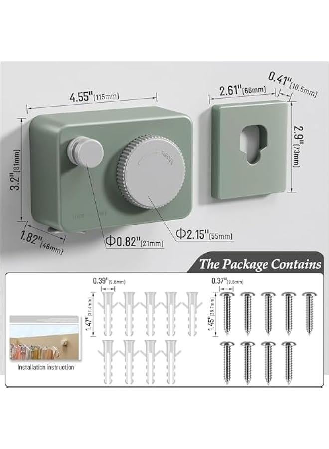 HOOKOR Durku Retractable Clothesline Indoor, Clothes Line Retracting Outdoors, Wall Mounted Clothes Line Outdoors Set,13.8 Ft Heavy-Duty Retractable Laundry Line (Green) - Image 2