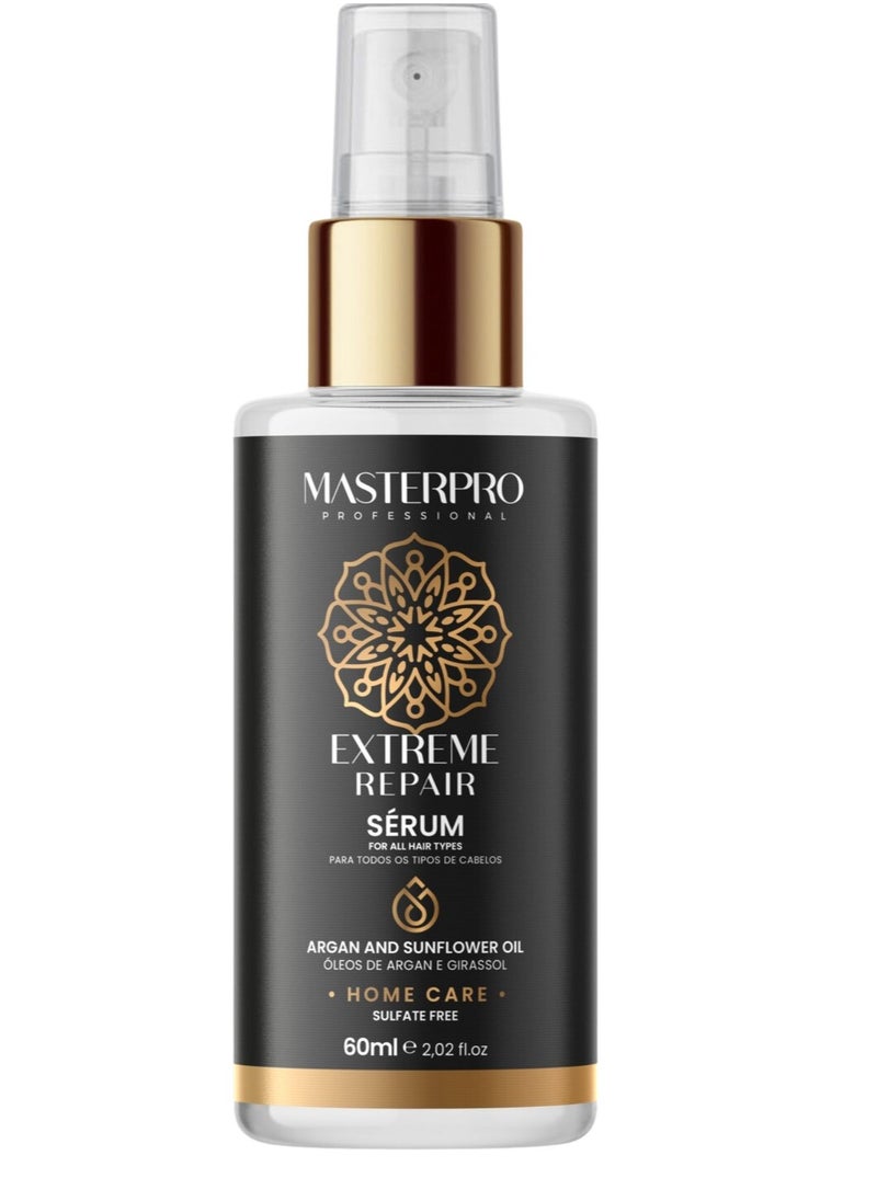 MASTERPRO PROFESSIONAL Hair Serum with Argan Oil and Sunflower Oil Repair for Dry and Damaged Hair Gloss & Shine, Smoothing & Strengthens hair Frizz   and Sulfate Free 60 ML  - Image 1