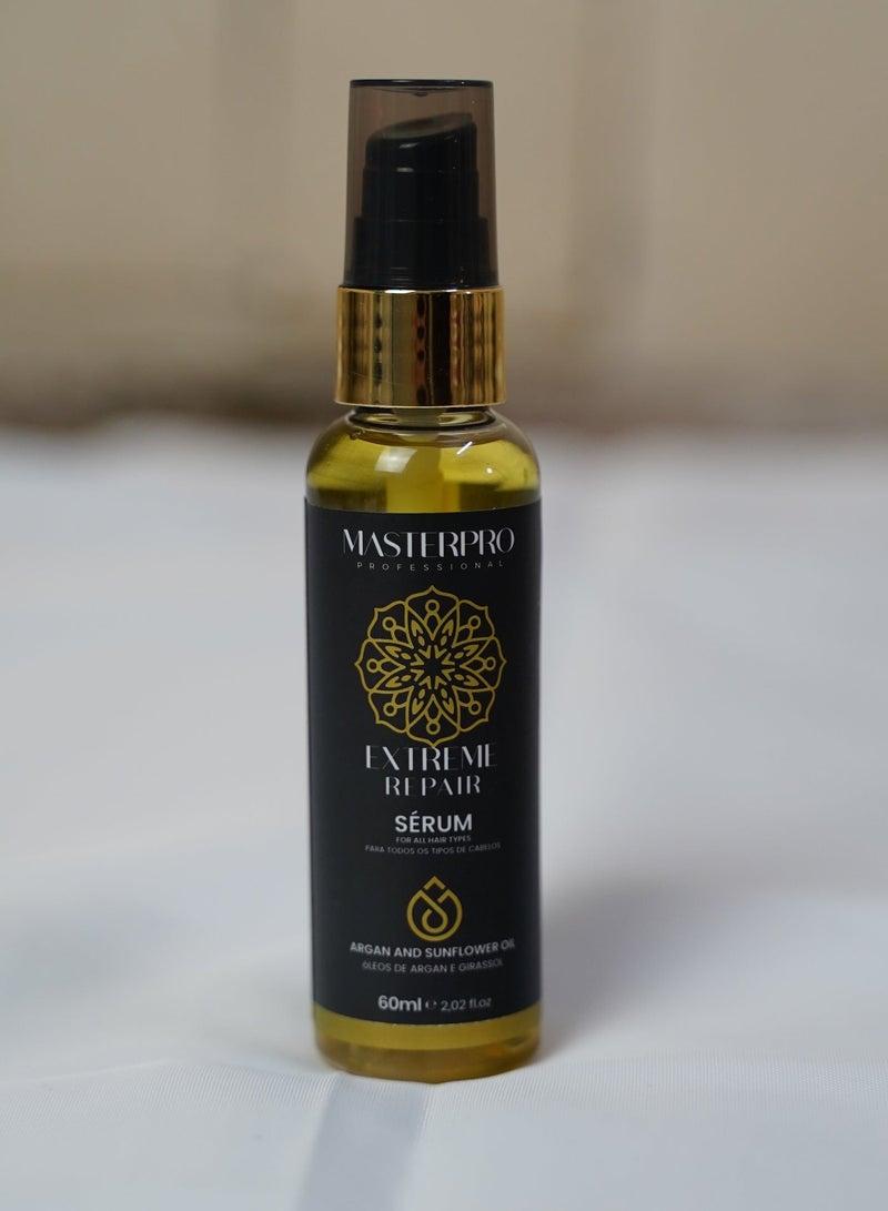 Masterpro Professional - Hair Serum 60ml – Argan Oil & Sunflower Oil, Repair for Dry & Damaged Hair, Anti-Frizz, Smoothing & Shine, Sulfate-Free - Image 1