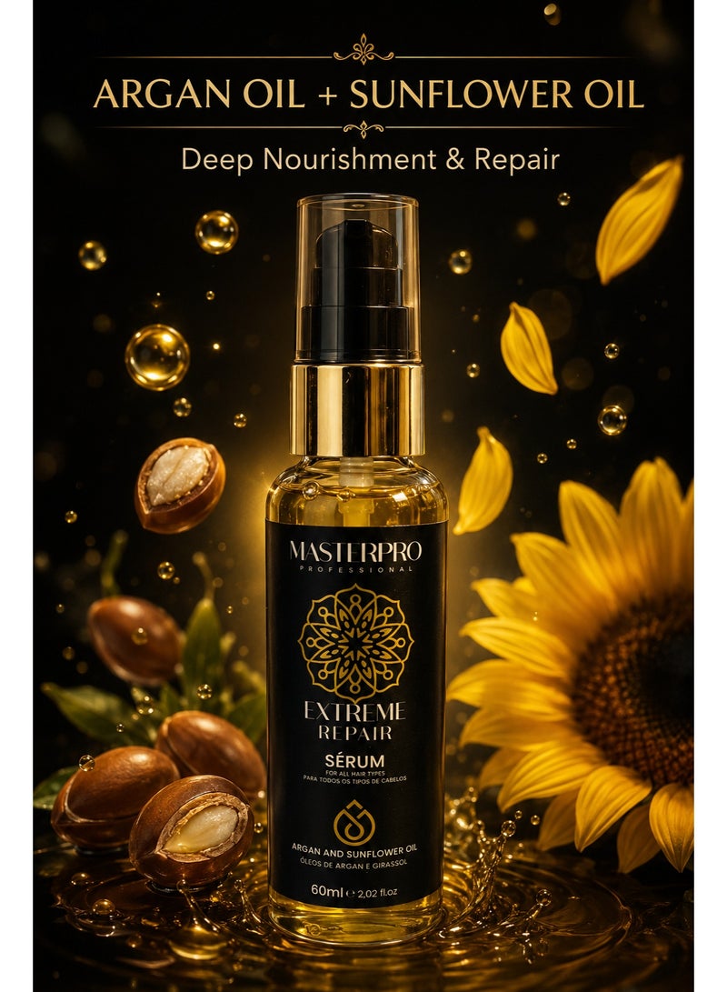 Masterpro Professional - Hair Serum 60ml – Argan Oil & Sunflower Oil, Repair for Dry & Damaged Hair, Anti-Frizz, Smoothing & Shine, Sulfate-Free - Image 2