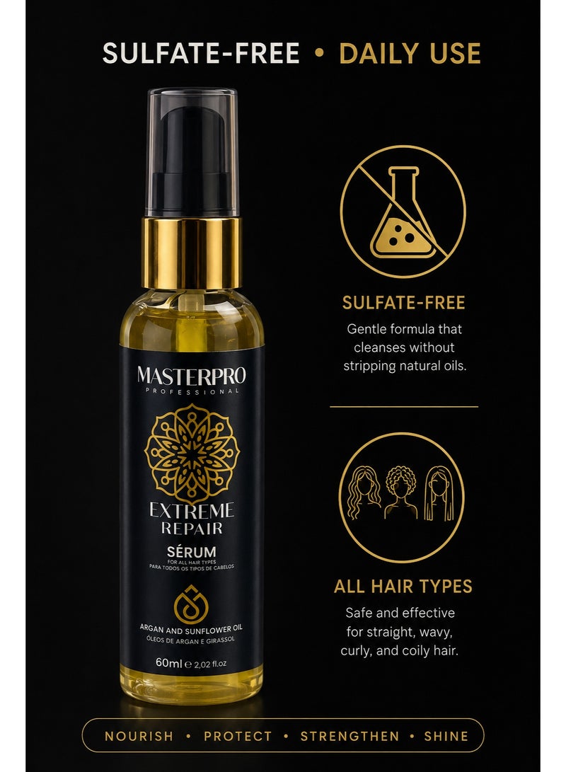 Masterpro Professional - Hair Serum 60ml – Argan Oil & Sunflower Oil, Repair for Dry & Damaged Hair, Anti-Frizz, Smoothing & Shine, Sulfate-Free - Image 5