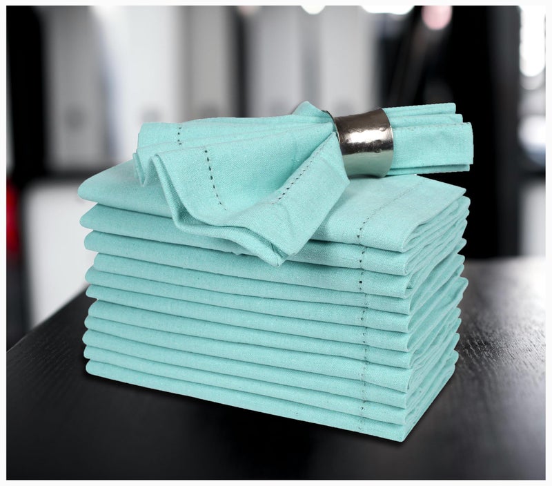 Bedding Craft Cotton Cloth Dinner Napkins Set of 12 18x18 Aqua with Hemstitched Mitered Corners Reusable Machine Washable Napkins for Weddings Parties Table Decorations